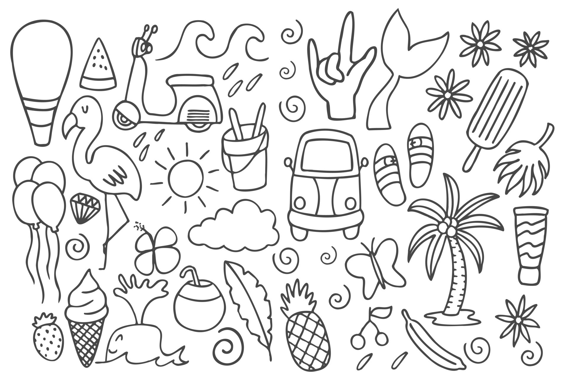 Set of cute summer doodle, 8042509 Vector Art at Vecteezy