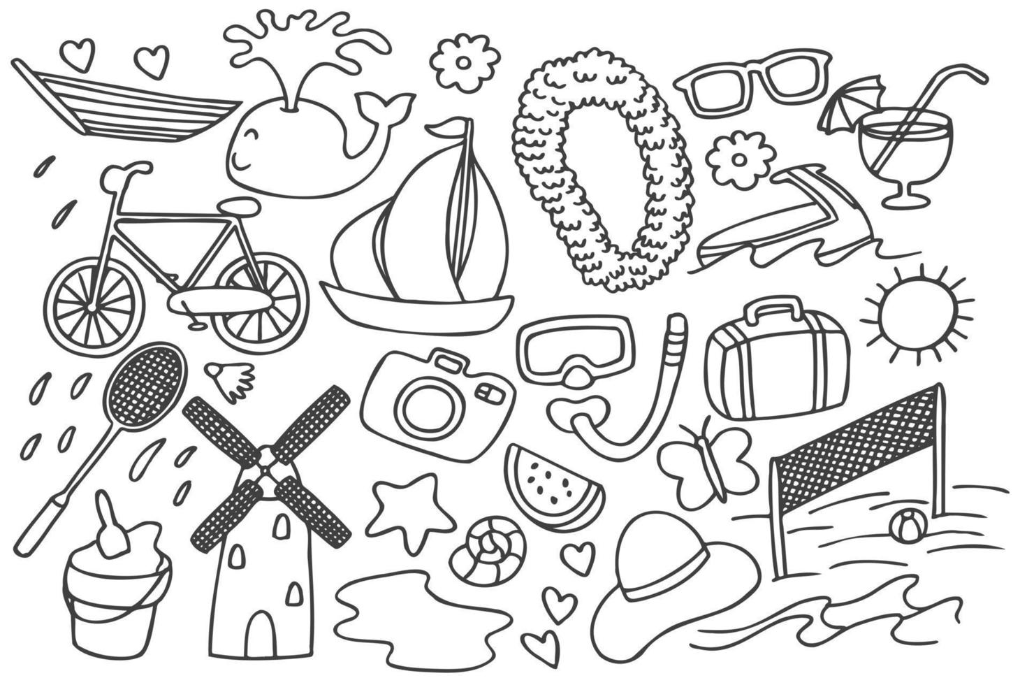 Set of cute summer doodle vector