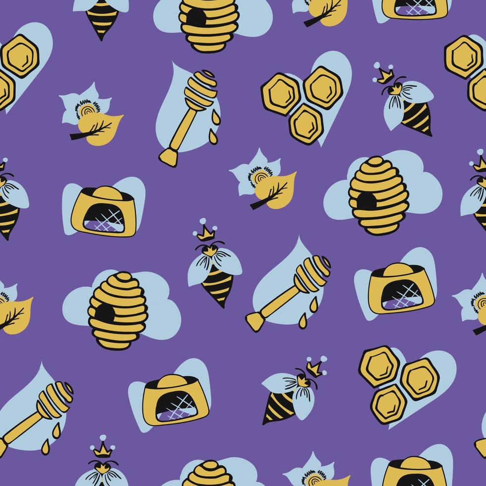 Beekeeping, bright seamless pattern vector