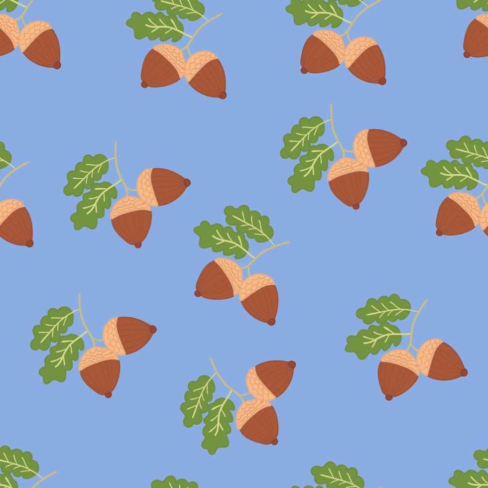 Acorns with leaves, seamless pattern vector