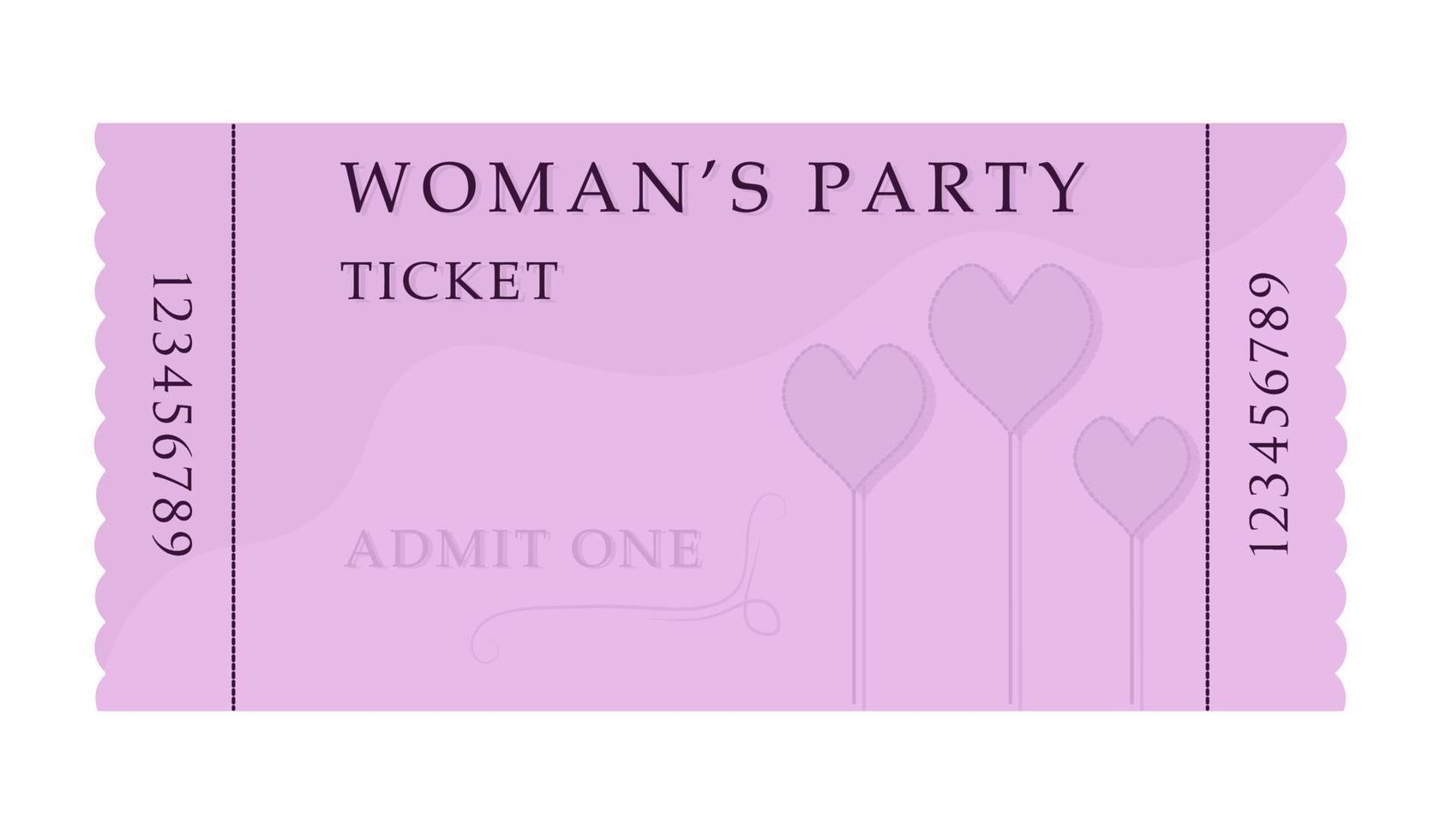 Woman's party ticket, template vector