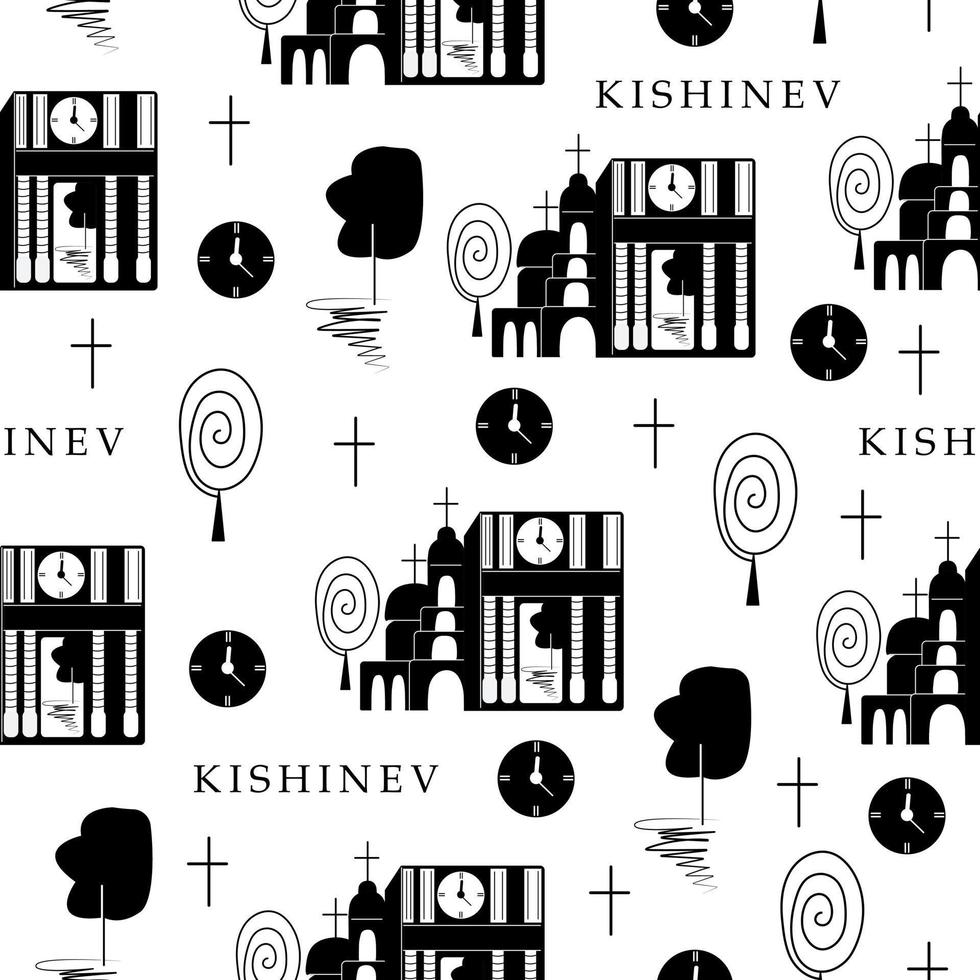 kishinev, monocromo de patrones sin fisuras vector