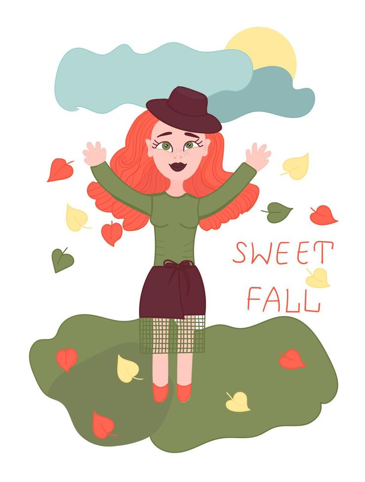 Autumn girl with leaves vector