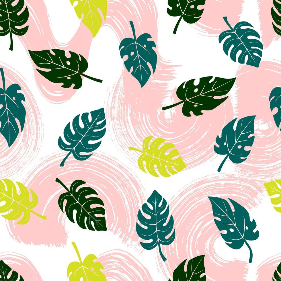 tropical summer pattern monstera leaves on abstract texture vector seamless pattern