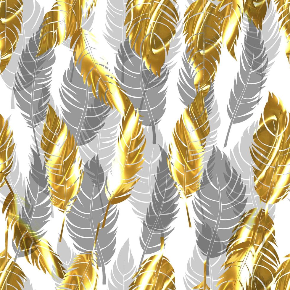 plumas de aves vector patrón sin fisuras con oro