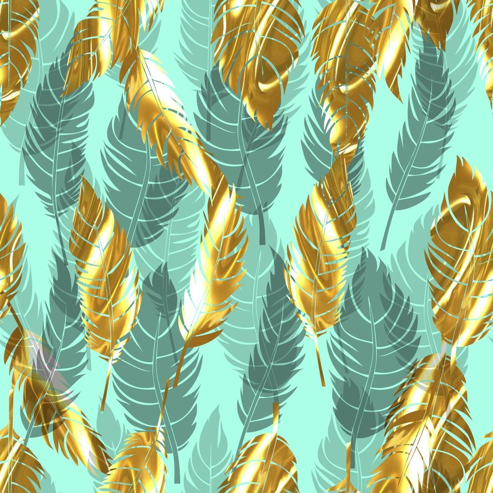 bird feathers vector seamless pattern with gold