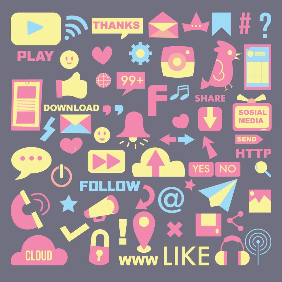 Social Media and internet Thing Flat design Set vector