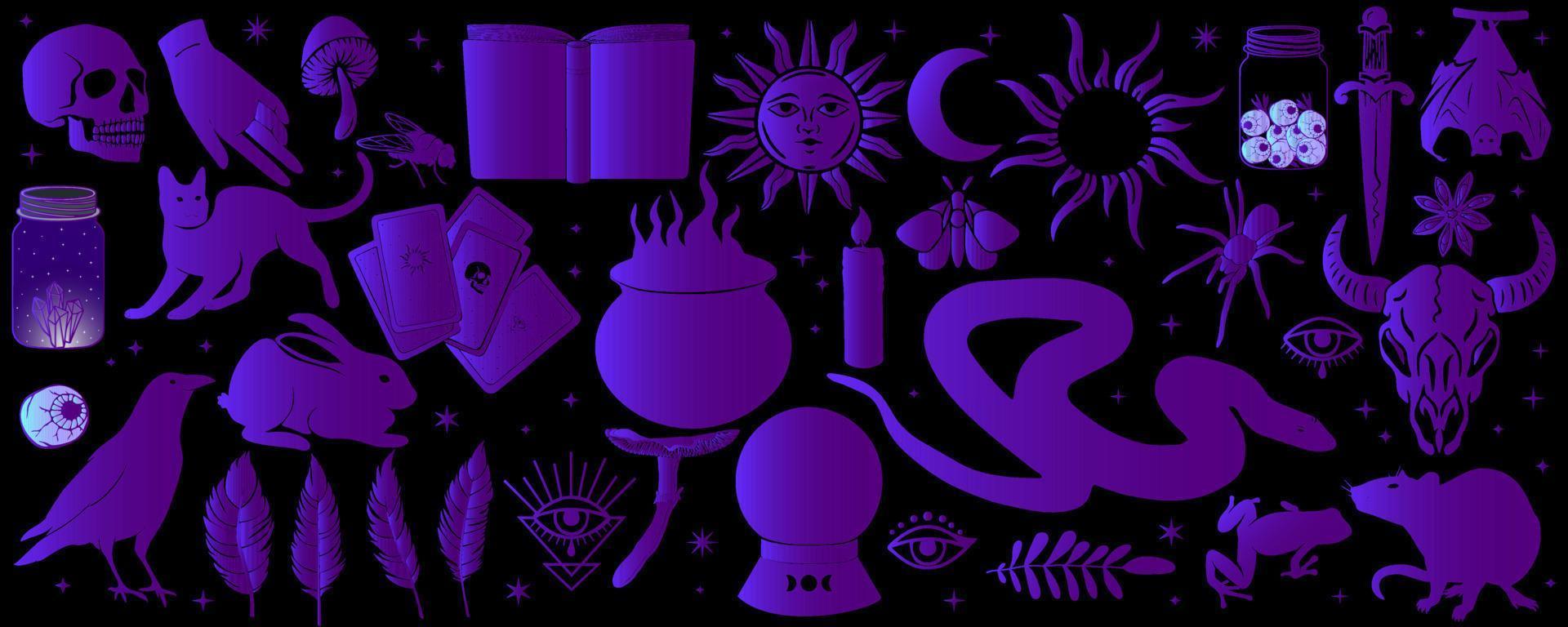 witchcraft halloween big set isolated vector illustration