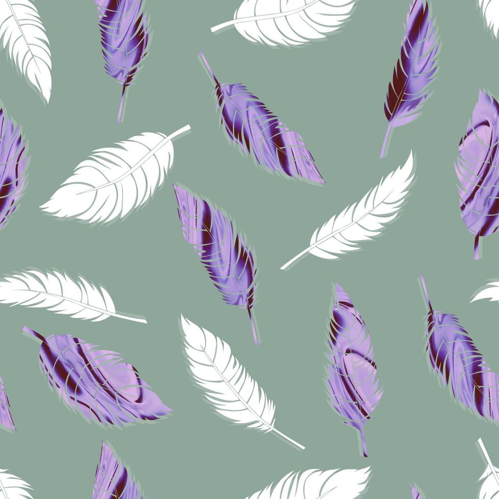 bird feathers vector seamless pattern with gold