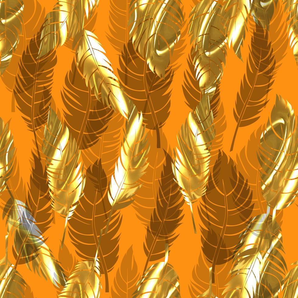 bird feathers vector seamless pattern with gold