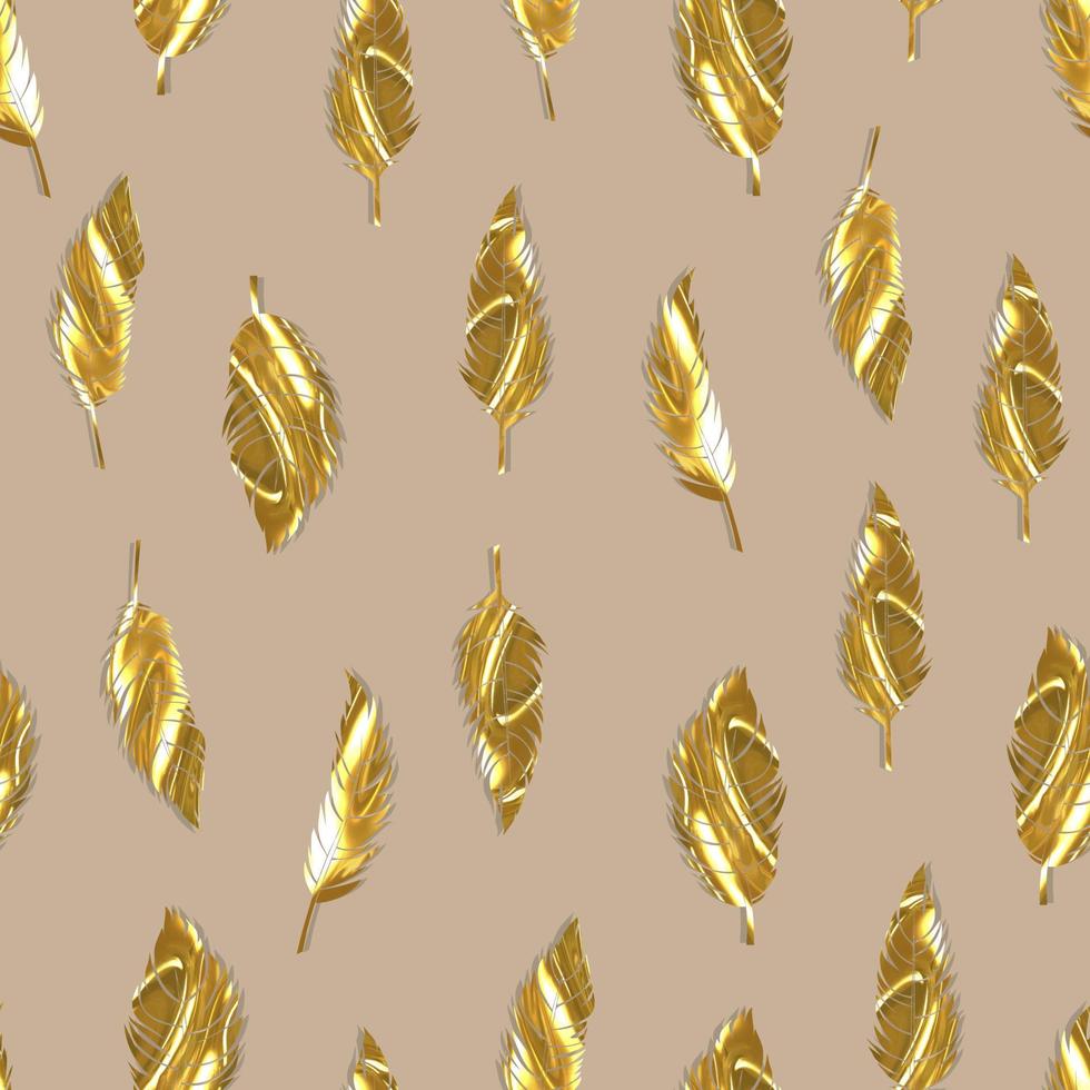 bird feathers vector seamless pattern with gold