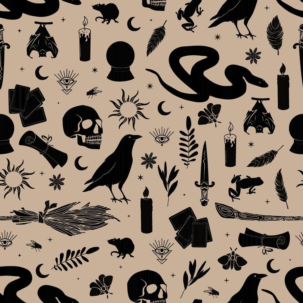 halloween vector seamless pattern witchcraft drawing