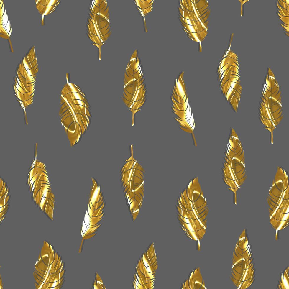 bird feathers vector seamless pattern with gold