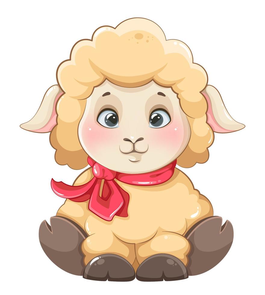 Eid al Adha Mubarak. Cute little cartoon ram. vector