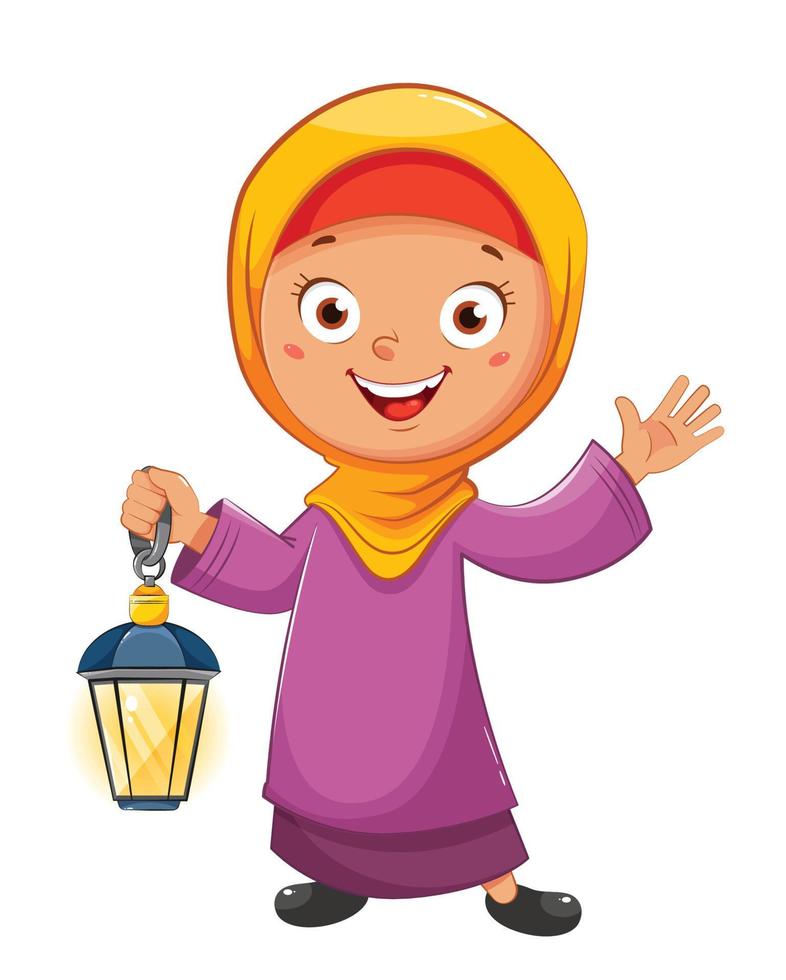 Ramadan Kareem. Cartoon Muslim girl vector