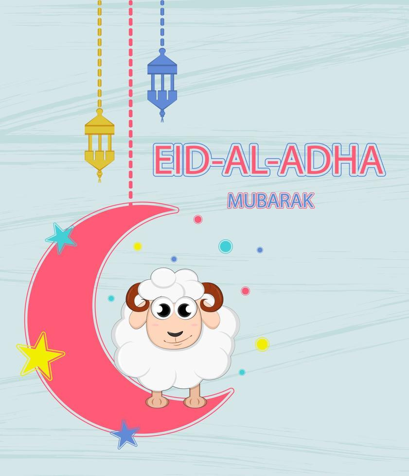 eid-ul-adha. tarjeta de felicitación. luna, estrellas y linternas vector