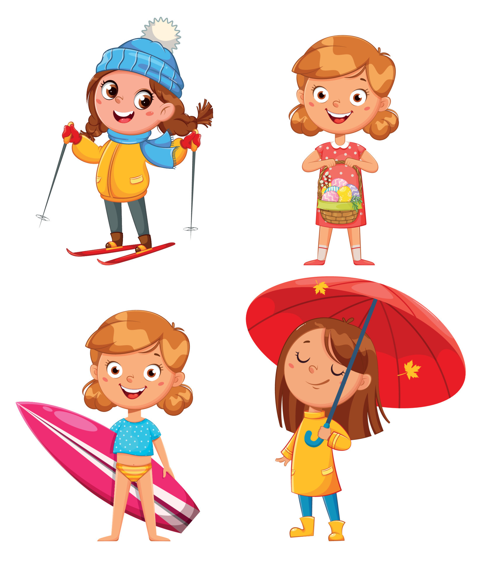 Seasonal year illustration. Cute girl, 4 seasons 8042973 Vector Art at Vecteezy Seasonal year illustration. Cute girl, 4 seasons 8042973 Vector Art at Vecteezy