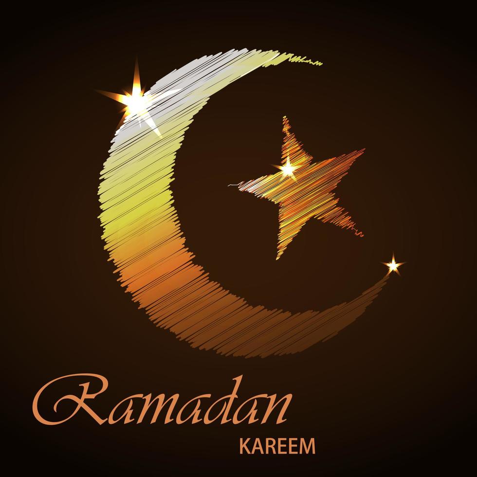 ramadan kareem saludo ilustración vectorial con una hermosa estrella dorada brillante y luna iridiscente vector