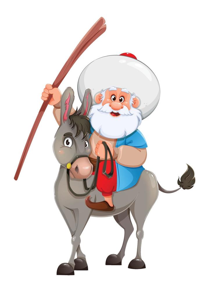 Ramadan Kareem. Nasreddin Hodja sitting on donkey vector