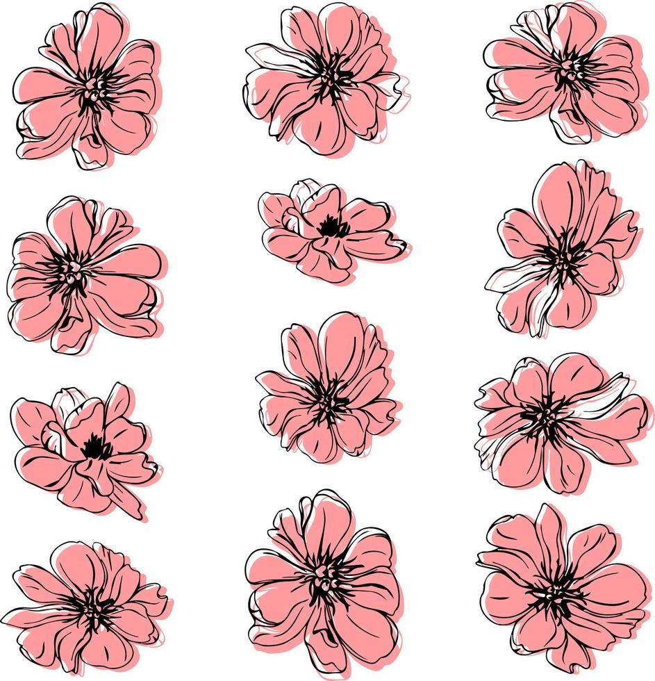 set of flower buds vector isolated silhouette outlines