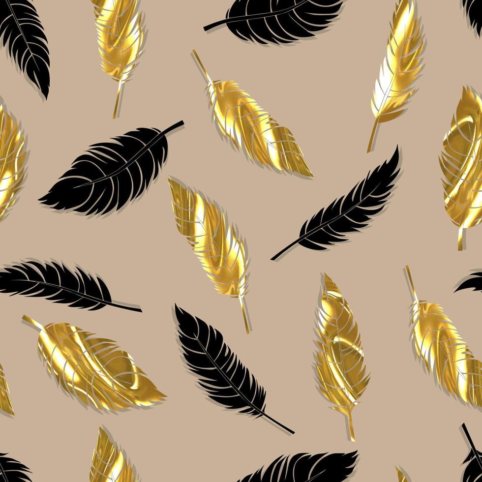 bird feathers vector seamless pattern with gold