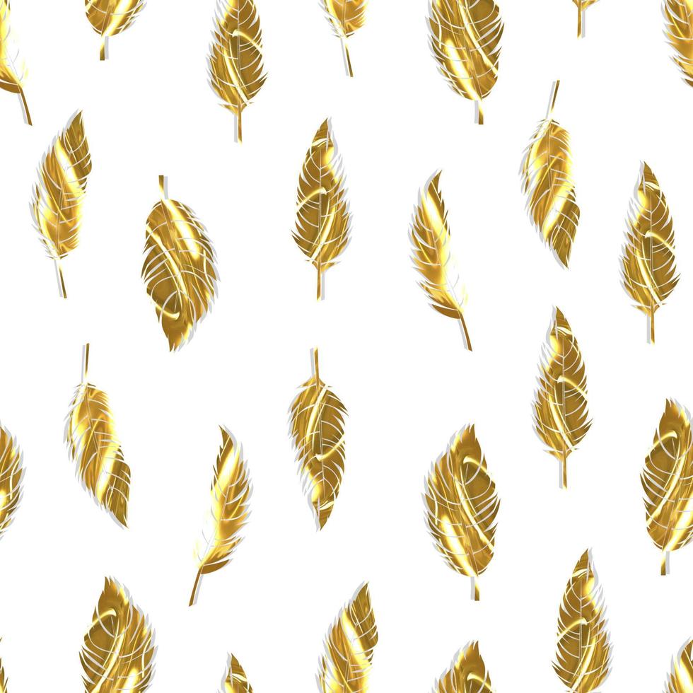 bird feathers vector seamless pattern with gold