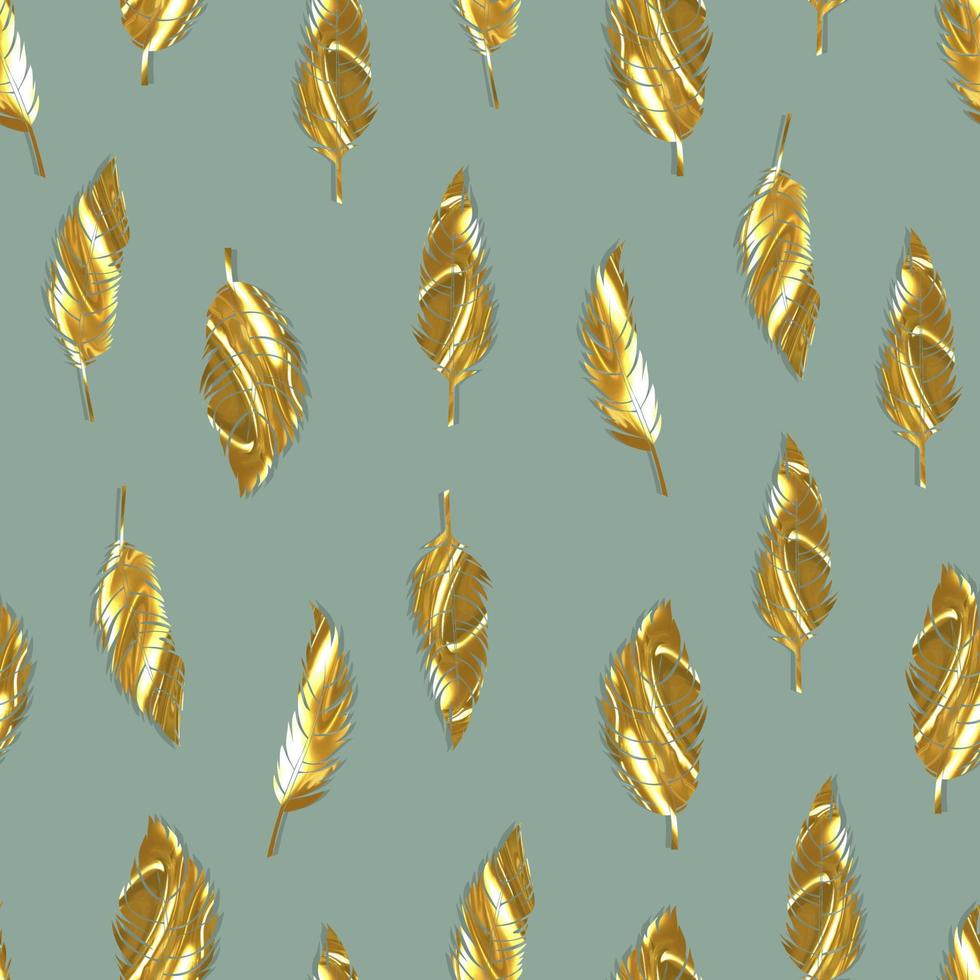 bird feathers vector seamless pattern with gold