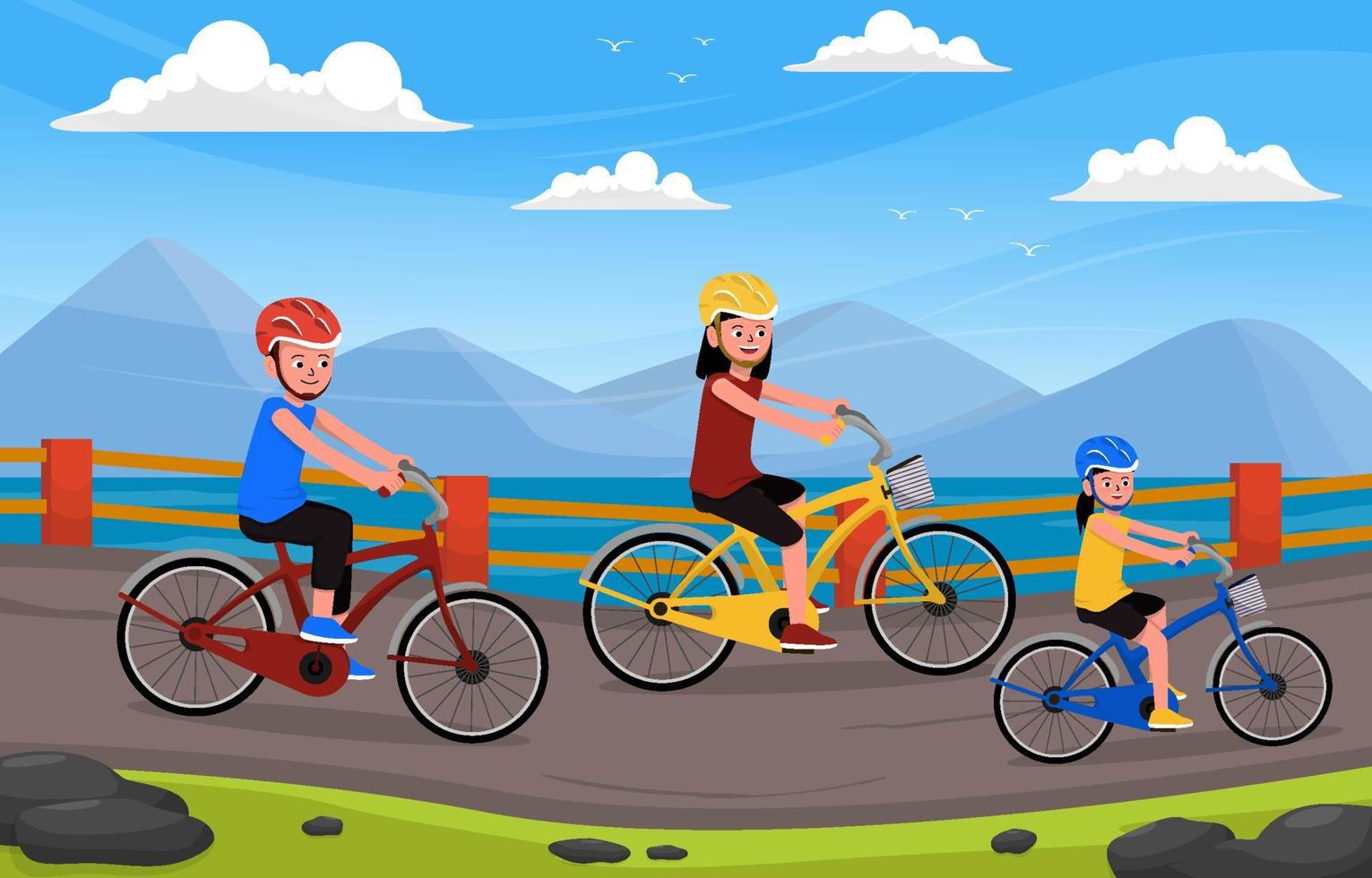 Family Riding Bike Together Background vector