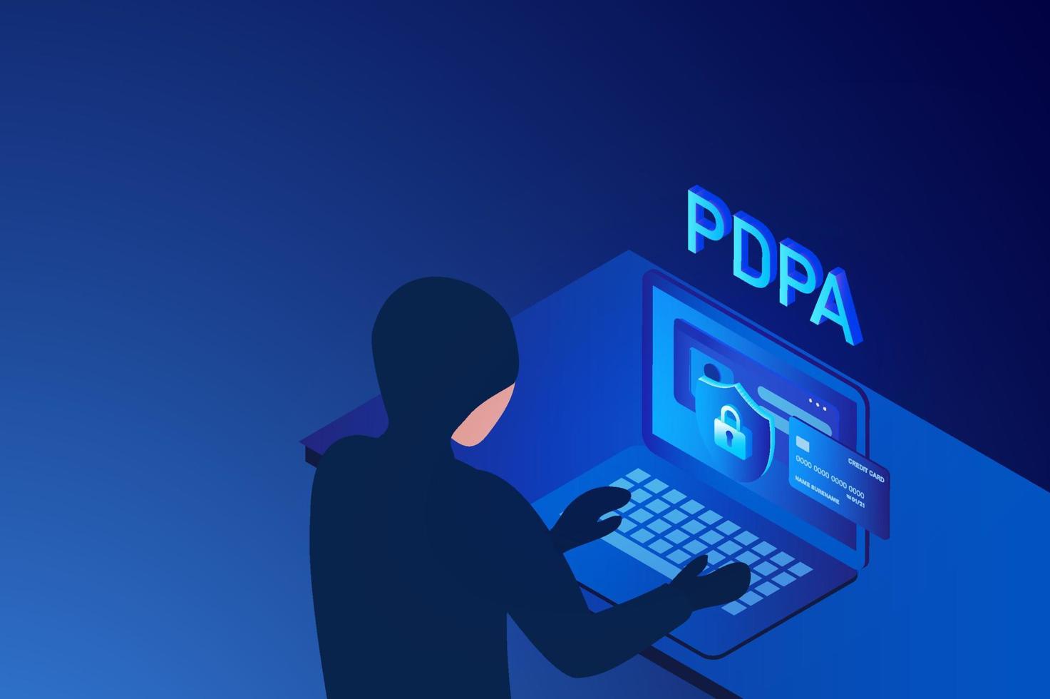 Personal data protection act or PDPA concept, Secure data management and protect data from hacker attacks and padlock icon to internet technology networking vector illustration