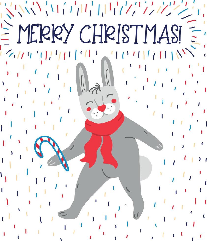 Christmas greeting card with a rabbit. vector