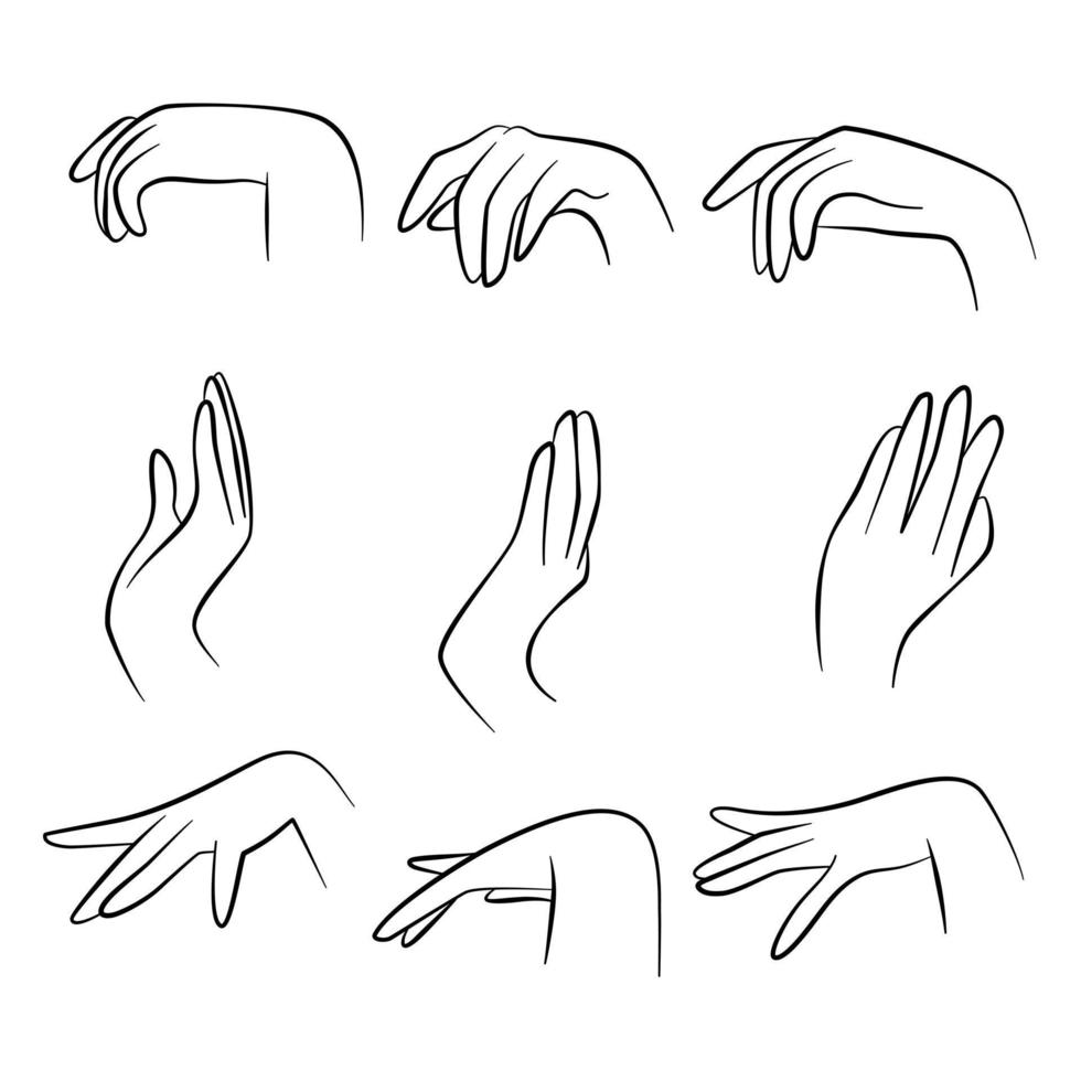 Hands set elements pose. Make a symbolic gesture beautiful, giving blessing. Vector illustration.