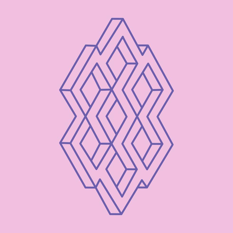 Impossible shapes. Sacred geometry. Optical illusion. Abstract eternal geometric object. Optical art. Impossible geometry symbol on a pink background. Line art. vector