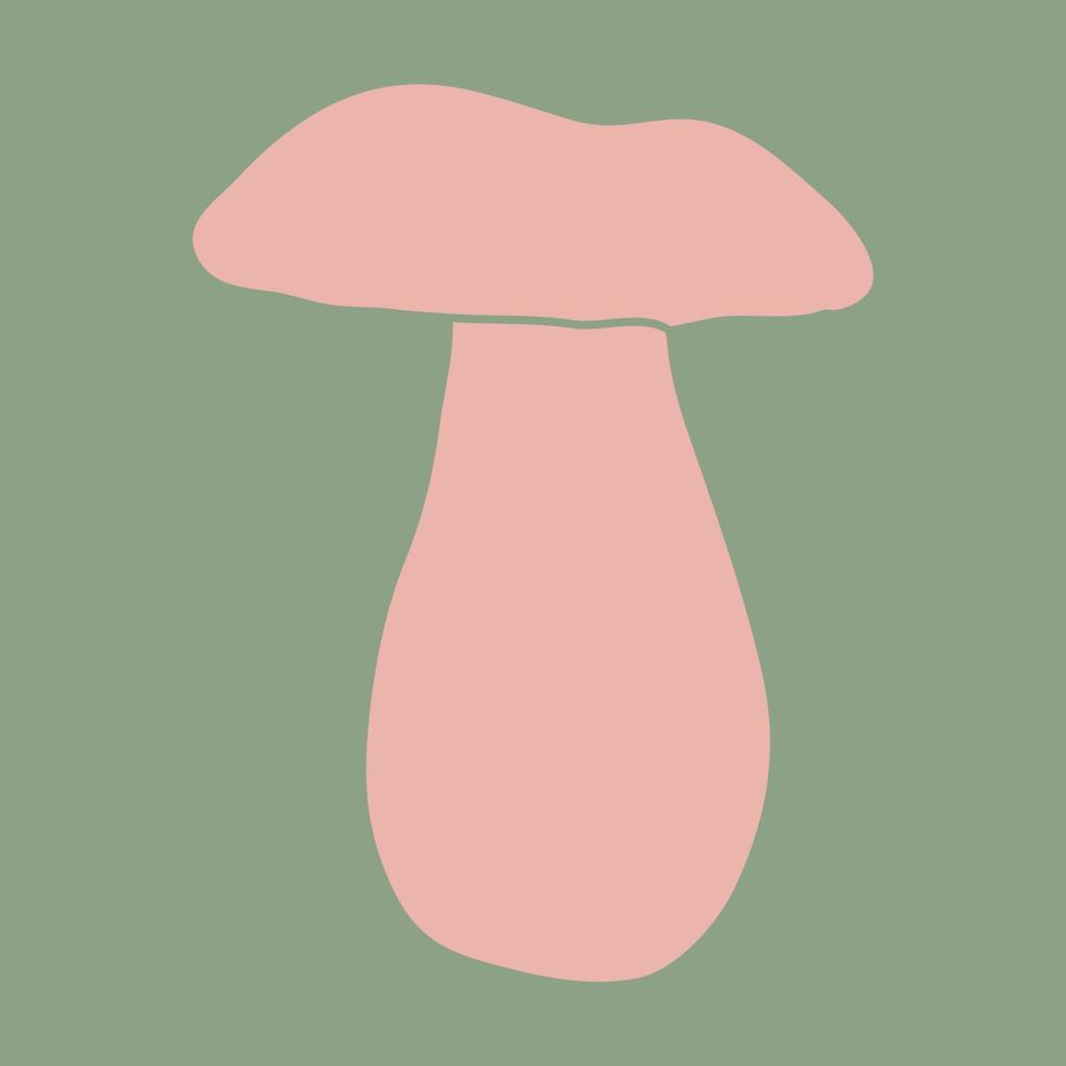 Mushroom vector illustration drawn by hand. Doodle pink mushroom isolated on a green background. Logo.