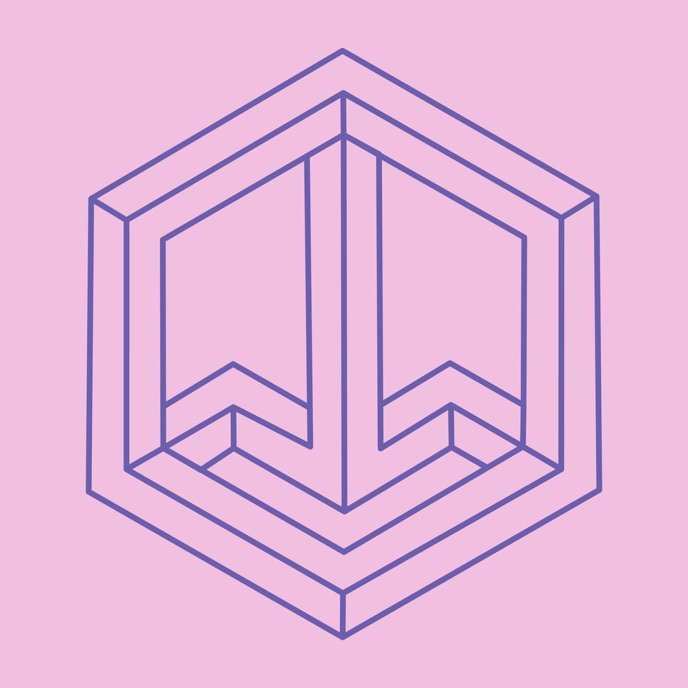 Impossible shapes, optical illusion logo, vector. Optical art object. Geometric figure. vector
