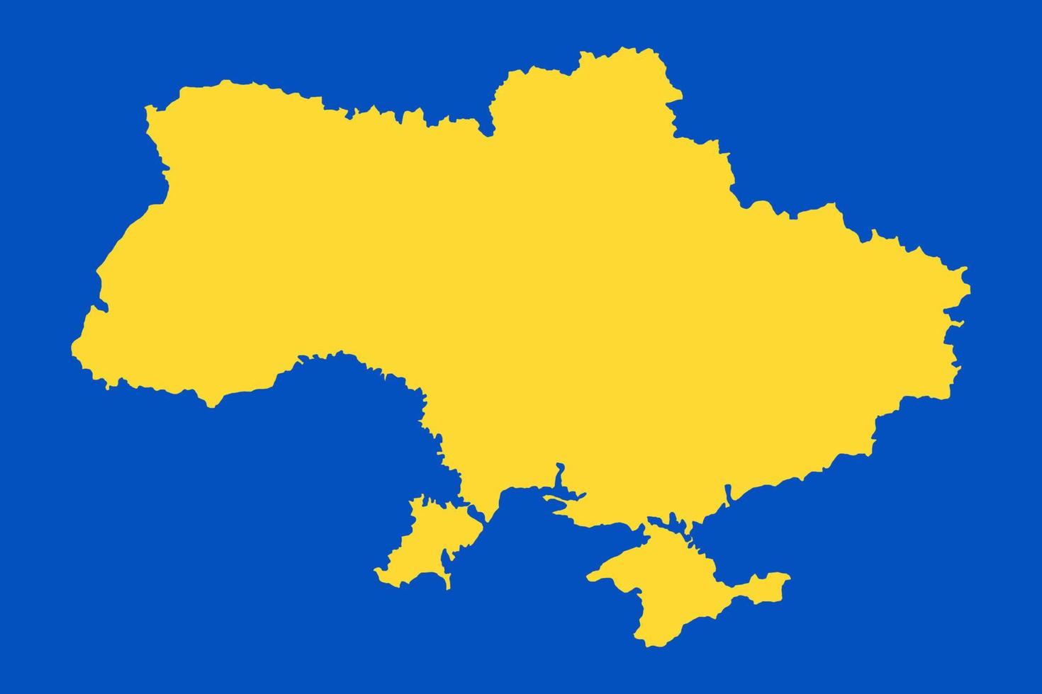 Silhouette of Ukraine country map.  Territory borders with Crimea. Ukrainian flag colors. Blue and yellow vector illustration.