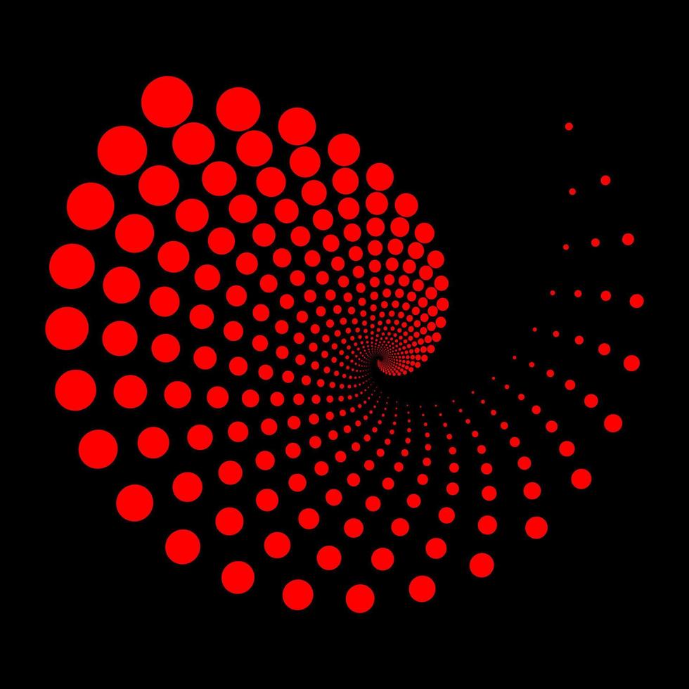 fondo de puntos rojos en espiral de diseño. fondo monocromático abstracto. patrón de ilusión óptica. ilustración de arte vectorial. vector