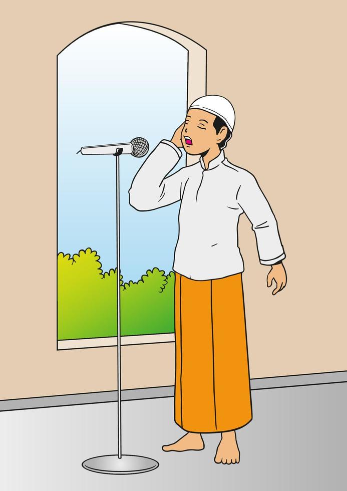 An Asian Muslim man calling to pray vector