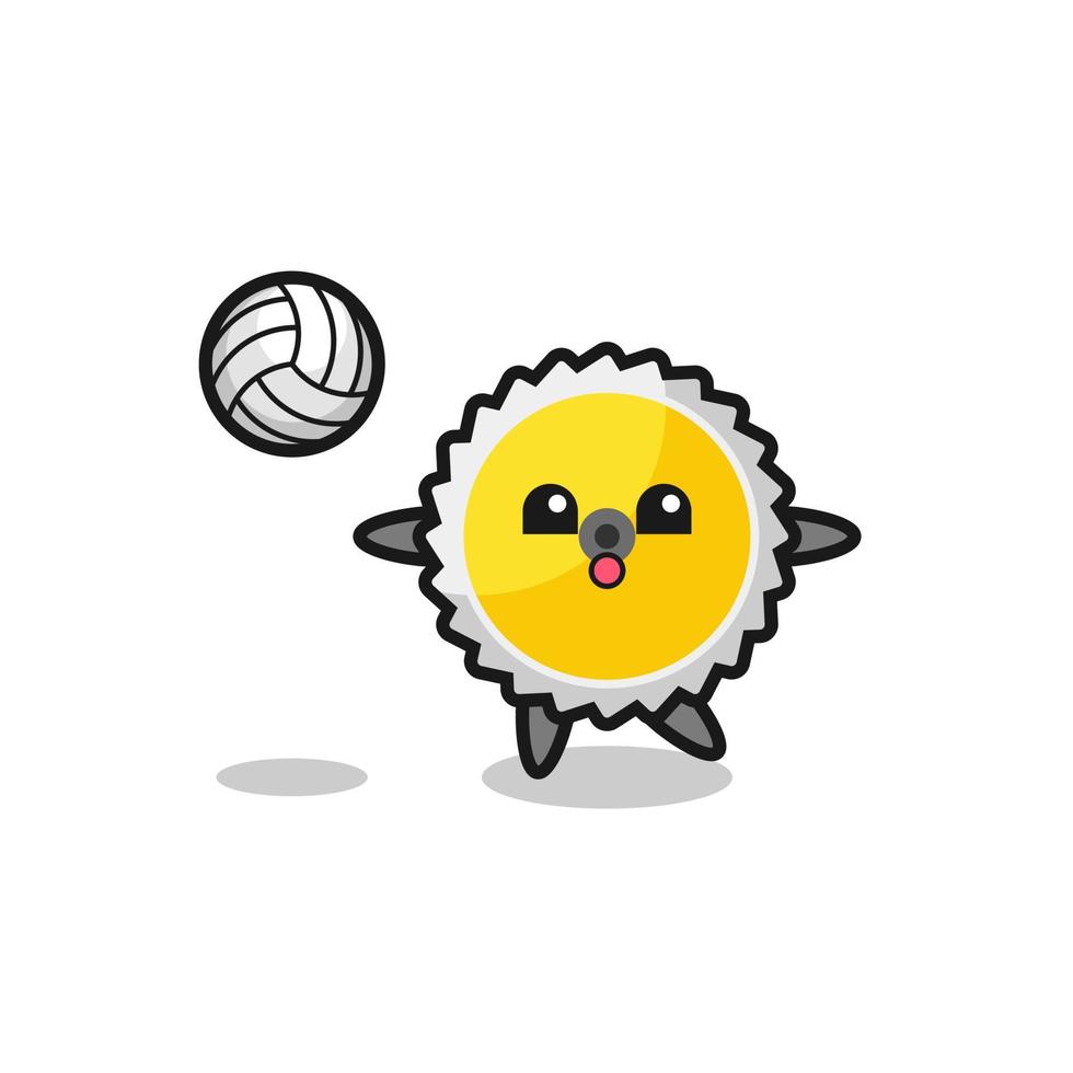 caricatura de personaje de hoja de sierra está jugando voleibol vector