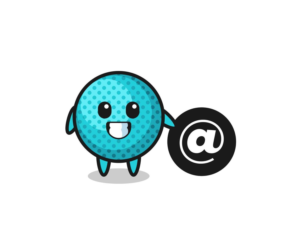 Cartoon Illustration of spiky ball standing beside the At symbol vector