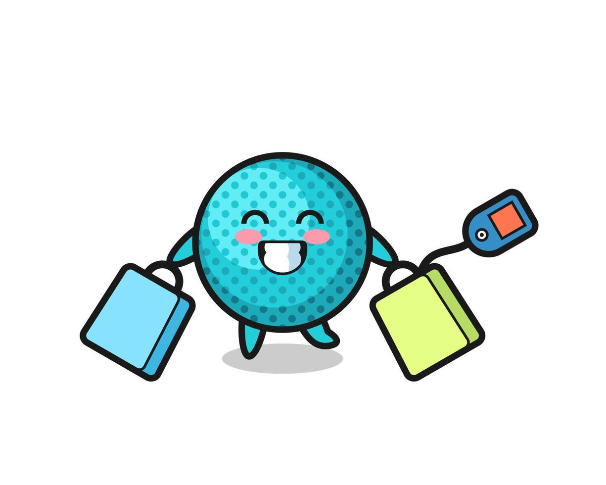 spiky ball mascot cartoon holding a shopping bag vector