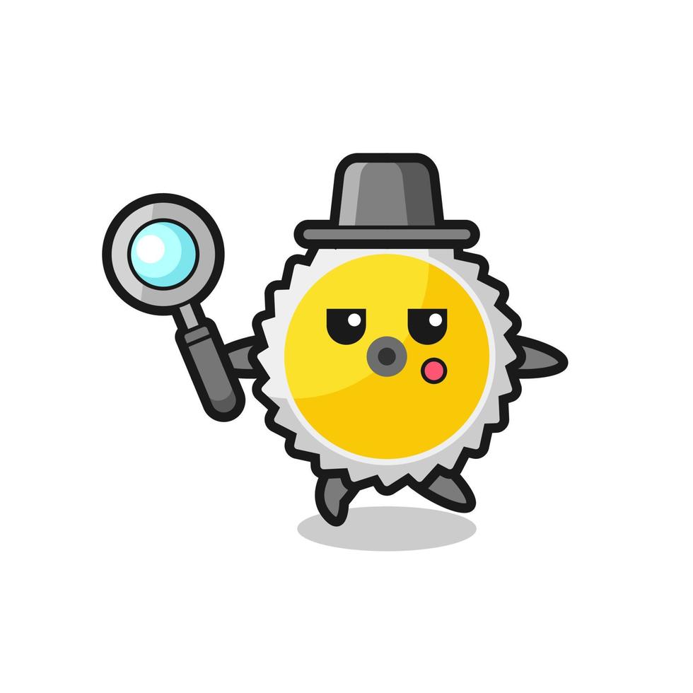 saw blade cartoon character searching with a magnifying glass vector