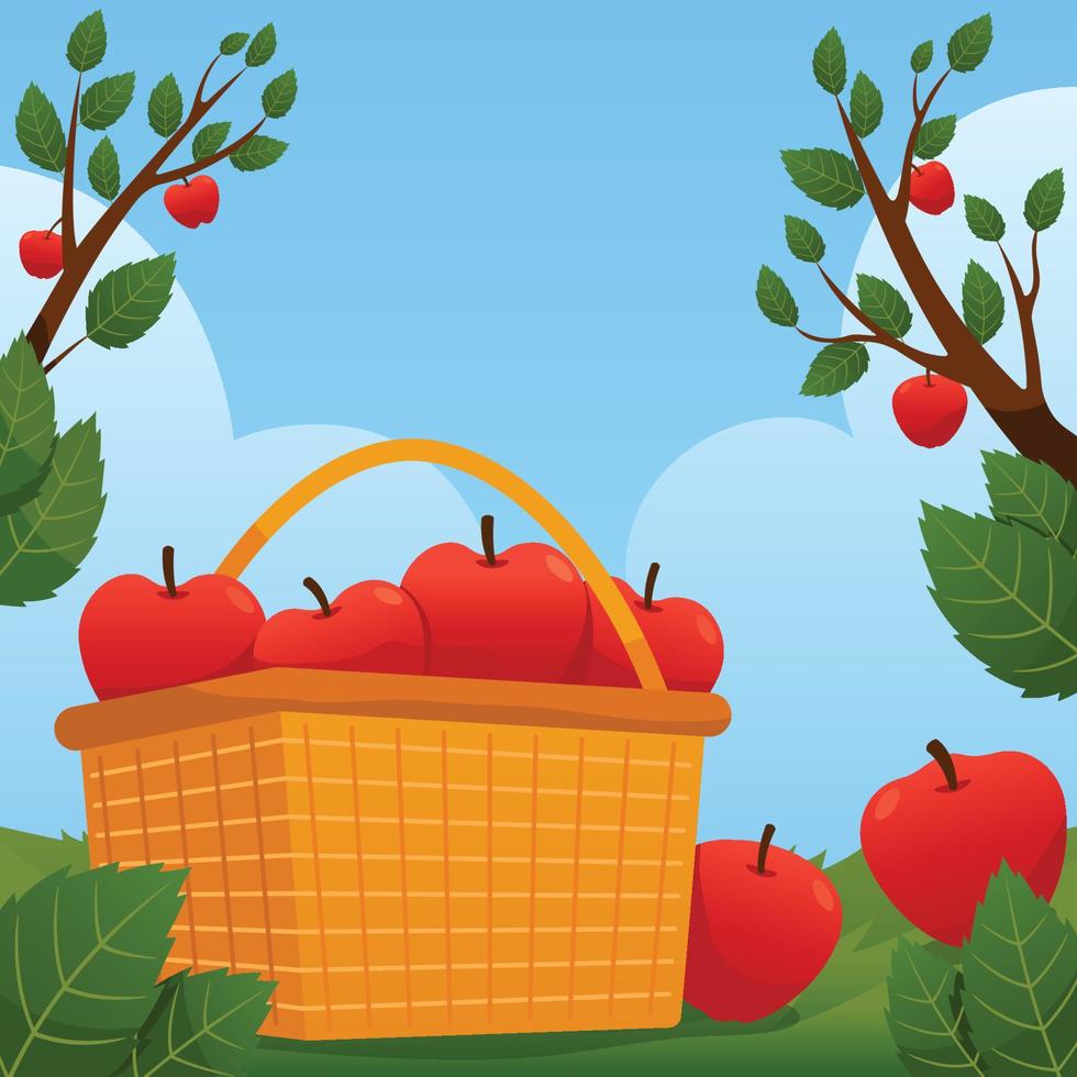 Basket Full Of Red Apple vector