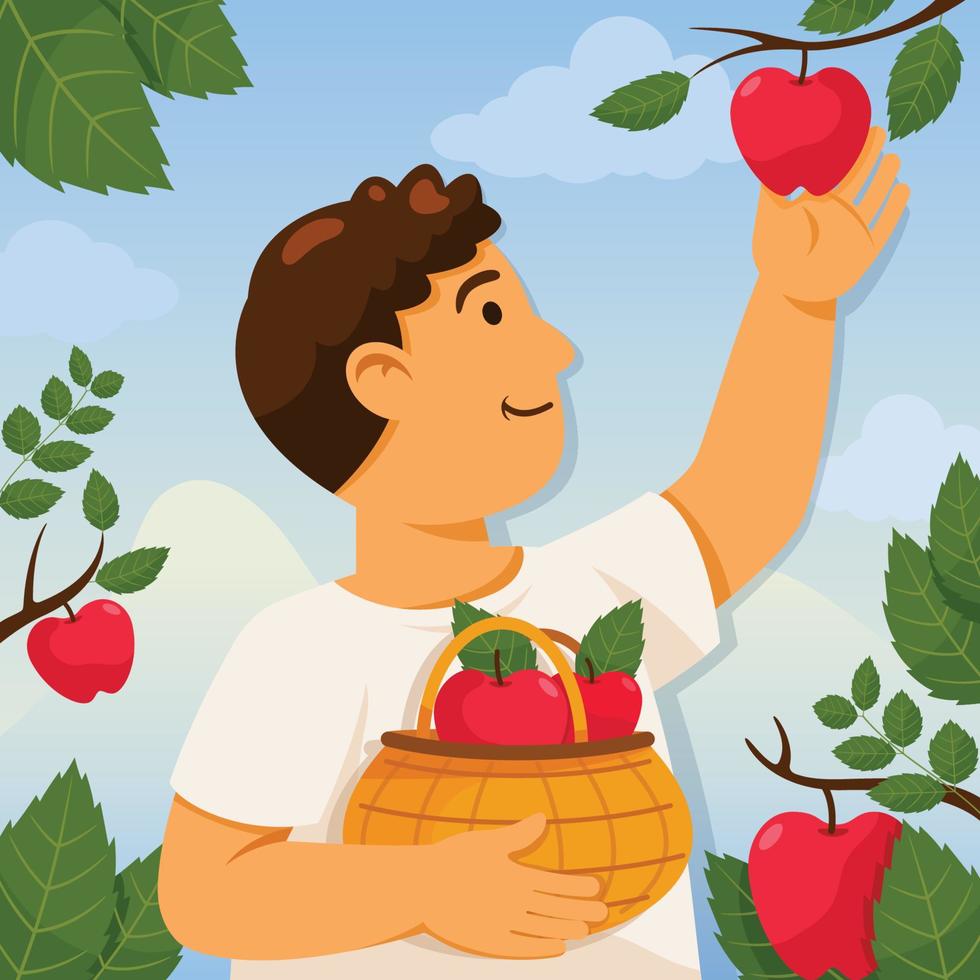 Red Apple Picking On Fall Season vector
