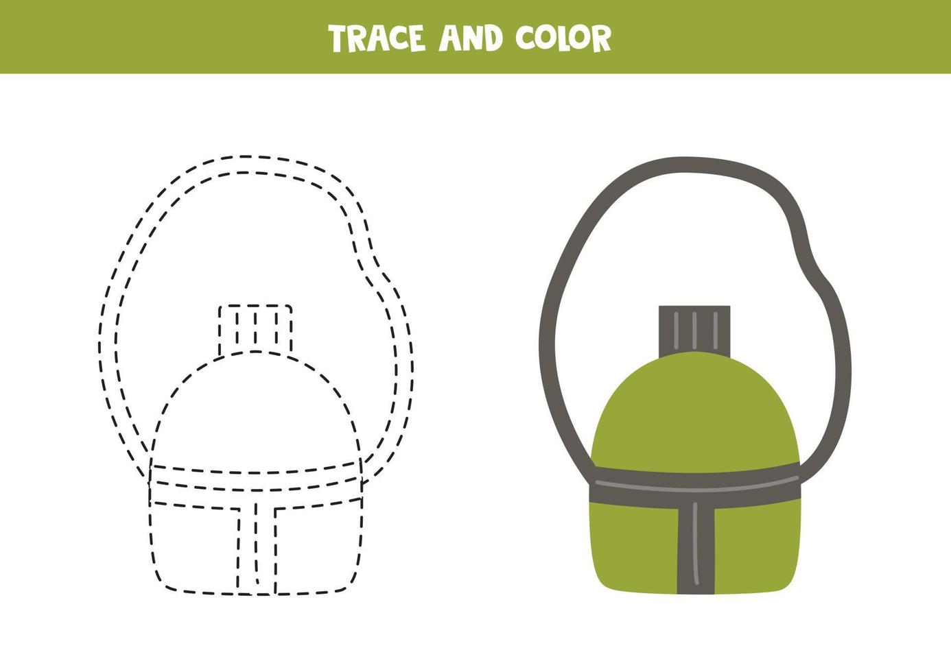 Trace and color green flask. Worksheet for children. vector