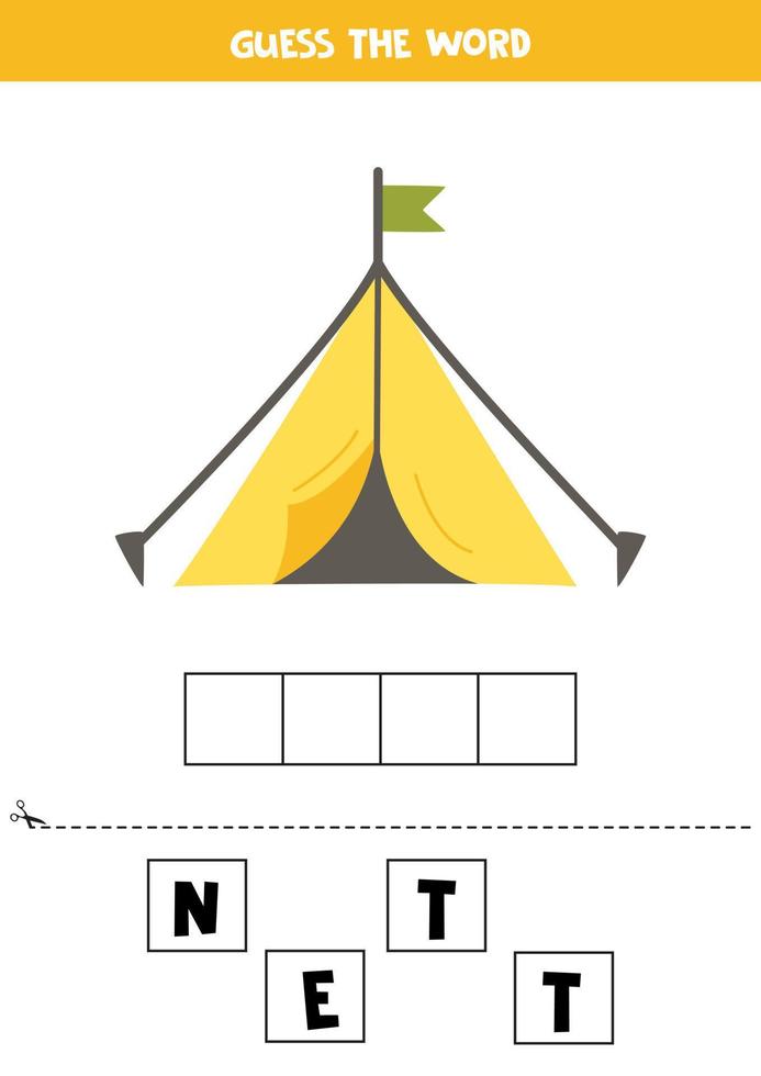 Spelling game for kids. Yellow tent. vector