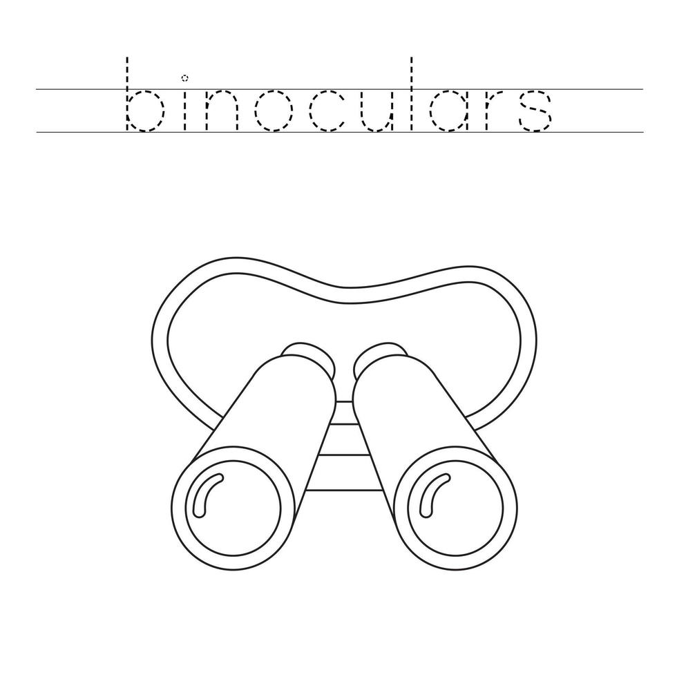Trace the letters and color binoculars. Handwriting practice for kids. vector