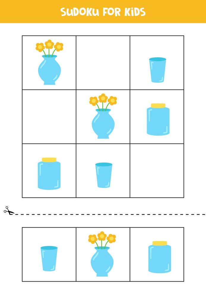 juego educativo de sudoku con objetos de vidrio para niños. vector