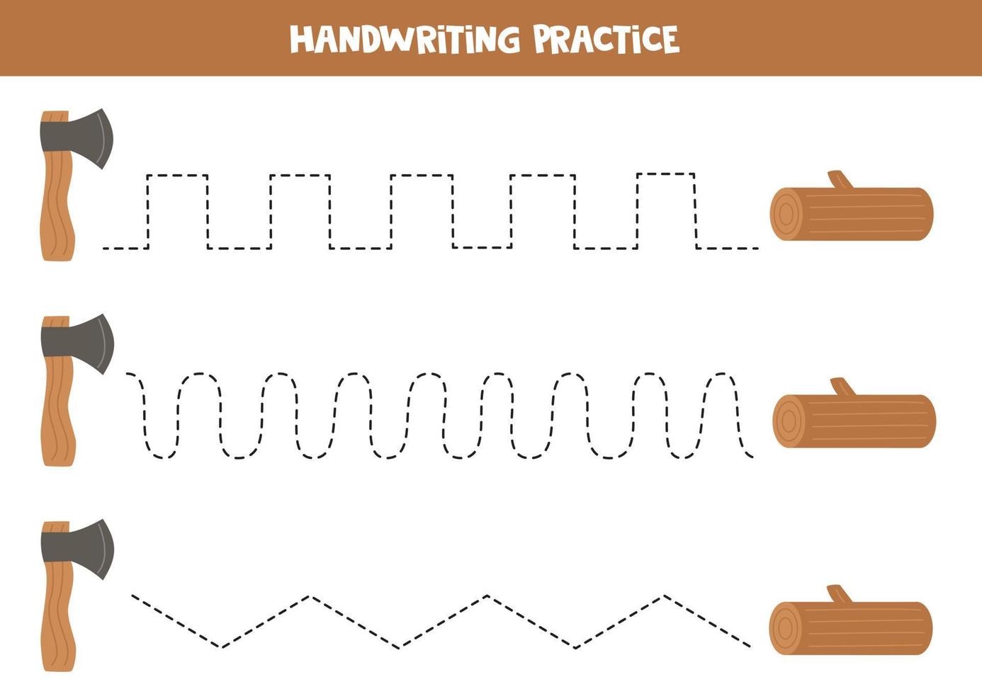 Tracing lines for kids. Cartoon axe and log. Writing practice. vector