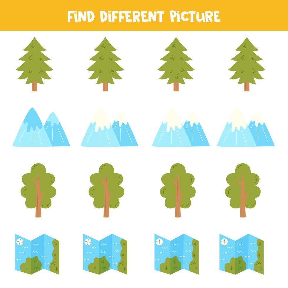 Find picture which is different from others. Worksheet for kids. vector