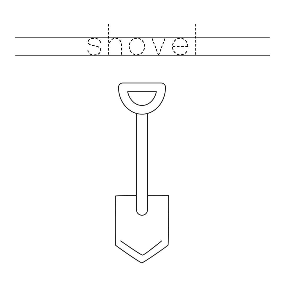 Trace the letters and color shovel. Handwriting practice for kids. vector
